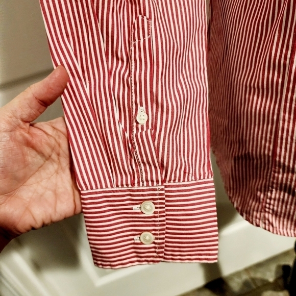 J. CREW Re-Imagined Classic Red White Striped Button Shirt Women's Small S EUC - Picture 6 of 9
